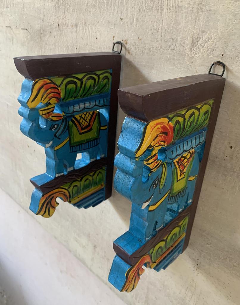 Hand Carved Wooden Elephant Wall Panel: Indian Folk Art Decor