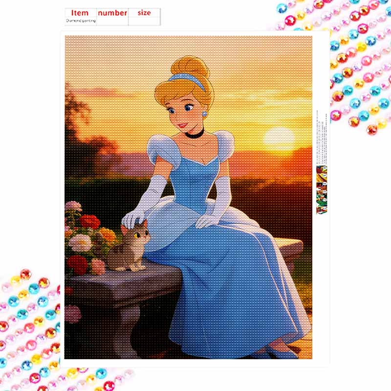 Disney Diamond Art Painting Kit 5D Cinderella Cat Diamond Dot Art Kit Home Wall Decor