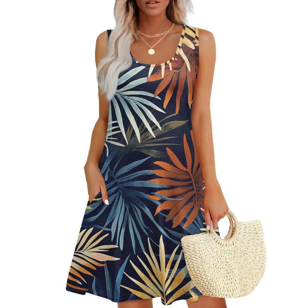 Women's Casual Fashion U-neck Sleeveless Print Dress
