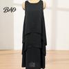 Plus Size Casual Dress Women's Flowy Chiffon Dress, Sleeveless Crew Neck Asymmetrical Hem Fat Hiding Loose Long Summer Layered Cocktail Wedding Guest