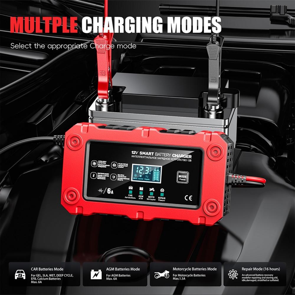 LCD Display 12V Battery Charger ABS Battery Maintainer Battery Pulse Repair Charger Car/Motorcycle