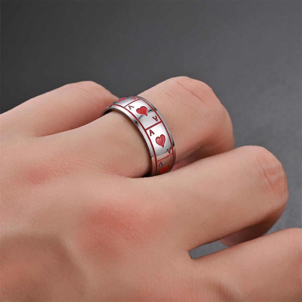 1Pc Fashionable Black Heart A and Red Heart A Pattern Titanium Steel Simple Ring, Versatile Accessories Suitable for Men and Women