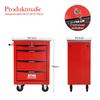 4-Drawer Multifunctional Tool Trolley with Casters, for Garage, Workshop, Warehouse and Repair Shop – with Stainless Steel Worktop – Color: Red