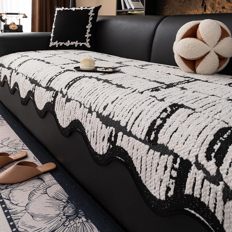 Light Luxury High-Grade Leather Sofa Cushion New Anti-Cat Scratch Cover Cloth Towel Half-Edge Velvet Autumn And Winter Special-Shaped Sofa Seat