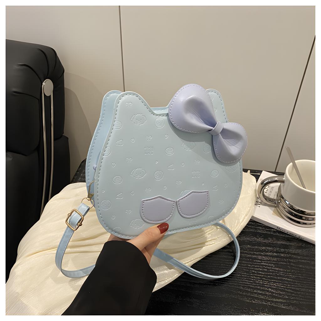 Girl's Purse Cute Cartoon Bowknot Cat Crossbody Bag Little Girls Small Leather Shoulder Bag Tote Handbag