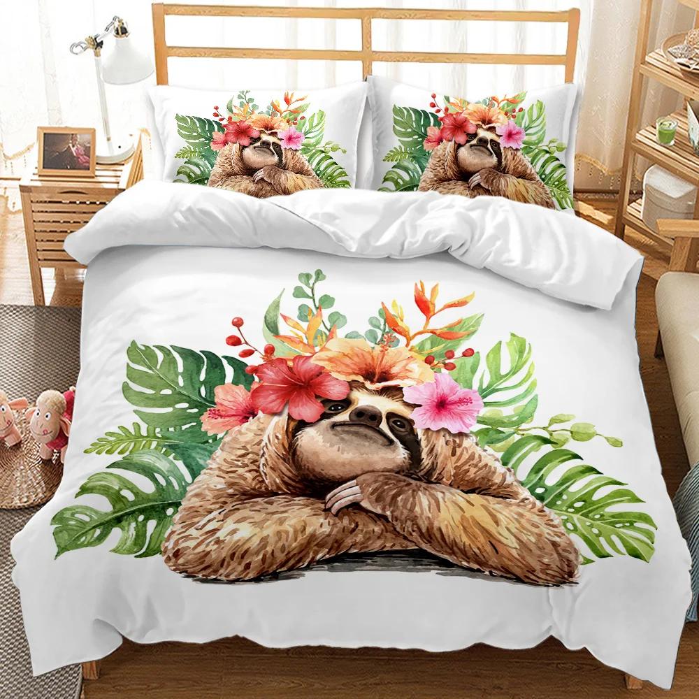 Sloth Duvet Cover Set Cartoon Space Sloth Bedding Set Sloth Animal Comforter Cover Double Queen King Size Polyester Quilt Cover