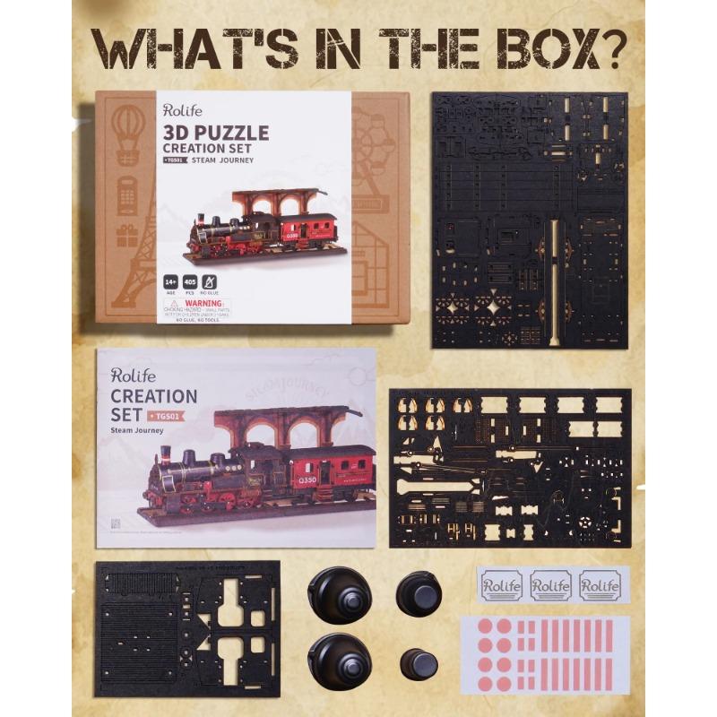 Journey 3D Wooden Puzzle Traditional Train Model Pre-Colored Design Wood Easy To Assemble Toy Gifts TGS01