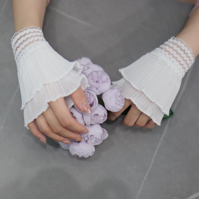 Идеальное Сочетание DIY Съемные Двухслойные Декоративные Воланы с Складками Ложные Рукава Эластичная Манжета Съемное Расширение Манжета-Рожок