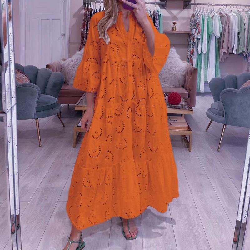 8 цветов S-5XL женские модные летние весенние однотонные повседневные платья с принтом и рукавом 3/4 с V-образным вырезом
