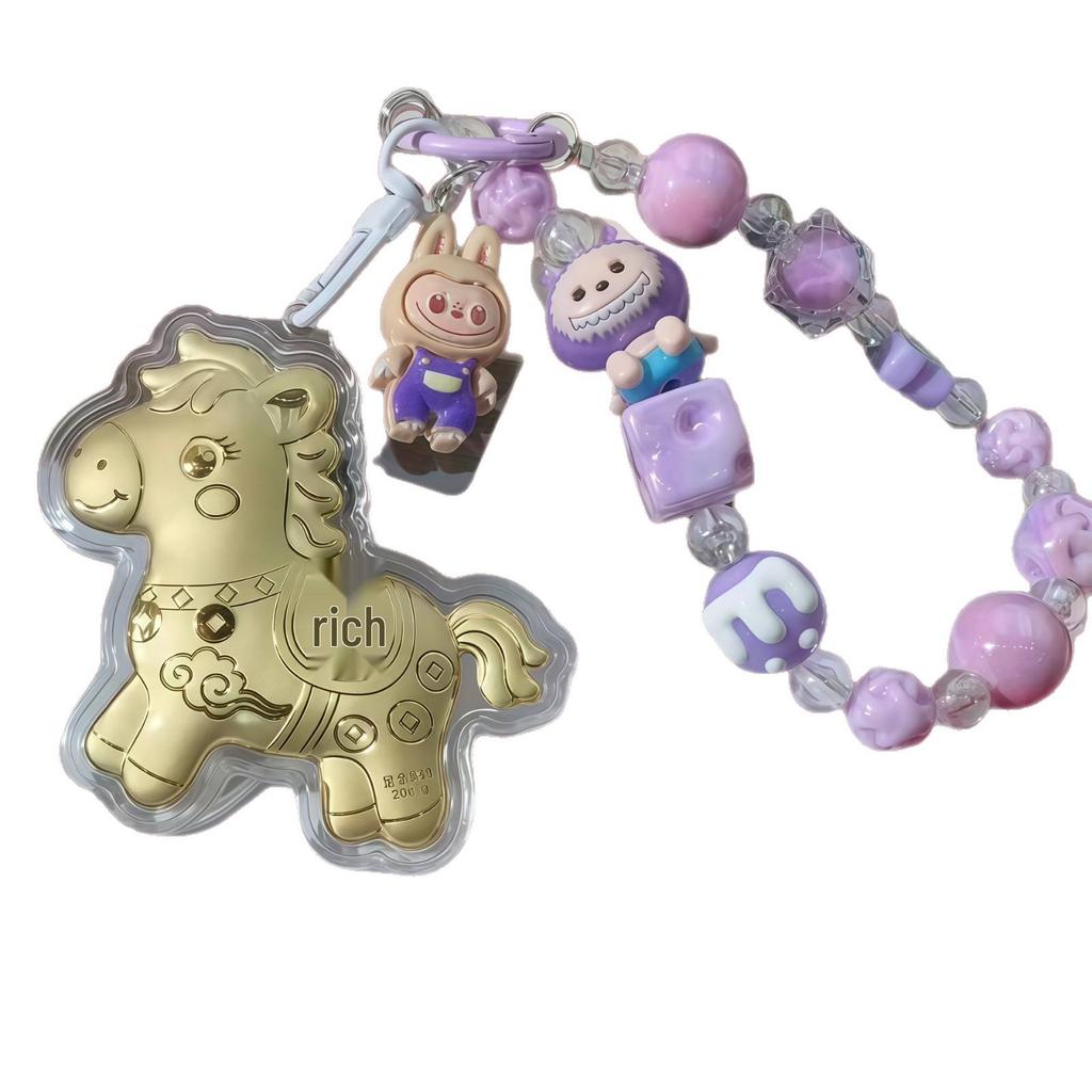 Кулон-брелок для ключей в виде лошади из чистого золота 999 пробы: Талисман мгновенного богатства для телефона, сумки или автомобиля