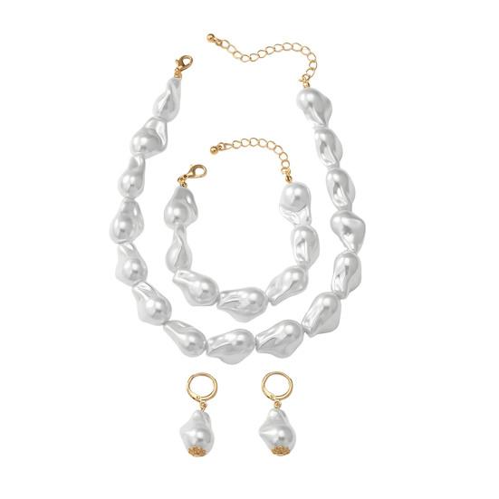 Женский Колье Серьги Браслет из Искусственного Жемчуга Винтажное Французское Свадебное Вечеринка Невеста Большой Искусственный Жемчуг Барокко Колье-Заявление Бижутерия