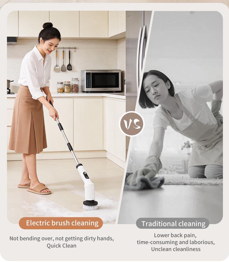 Multi-Functional Electric Cleaning Brush for Kitchen & Bathroom with Telescopic Handle and Digital Display