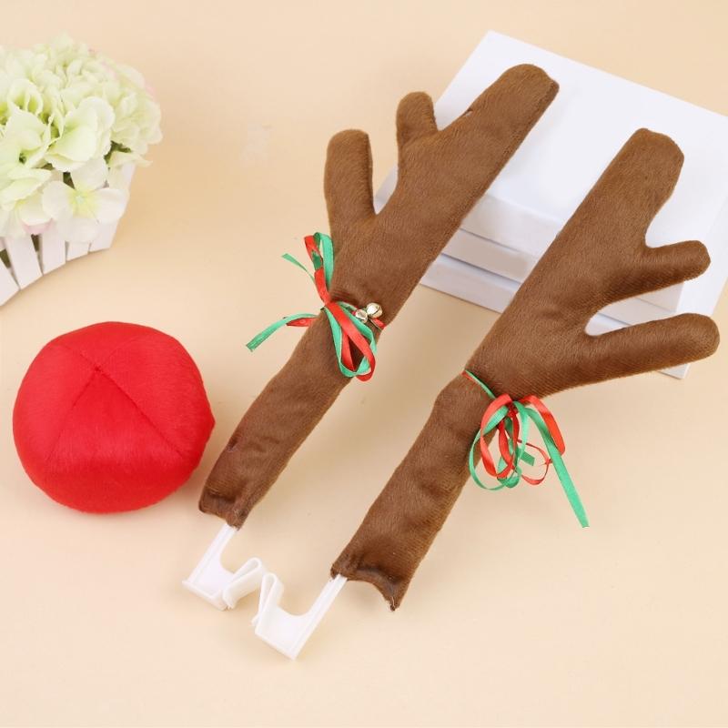 Car Christmas Decorations, Reindeer Antlers for Car 3Pcs Auto Antlers and Nose for Vehicle Christmas Decorations