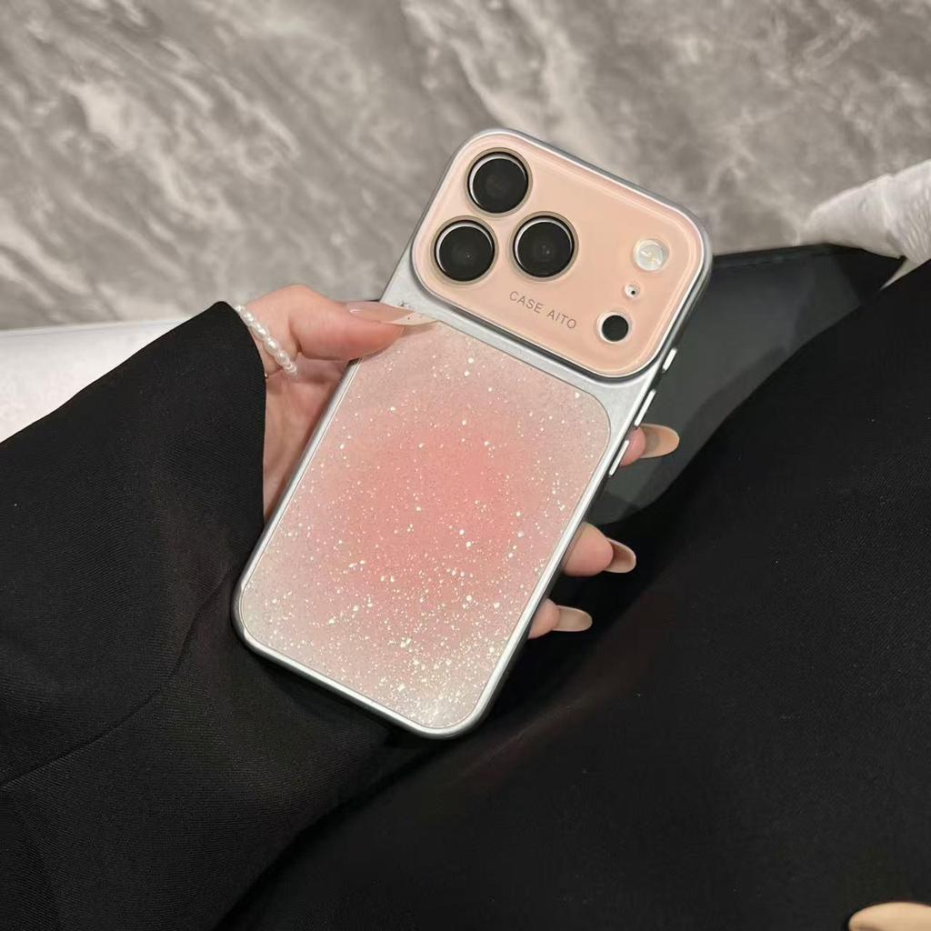 Чехол с градиентом и блестками для iPhone 17 Pro Max с пленкой для камеры и большим окном