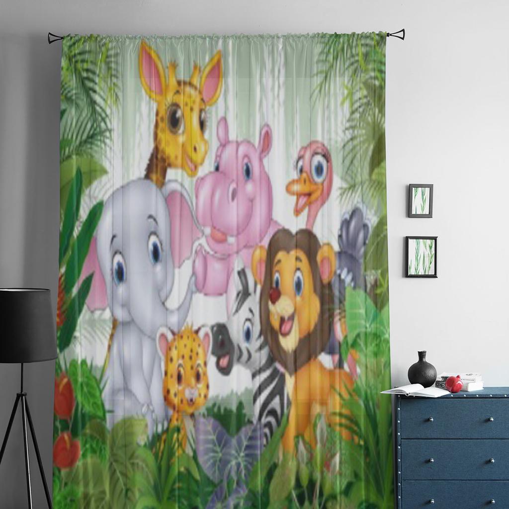 Мультяшные дикие животные в джунглях Прозрачные шторы для гостиной Прозрачная тюлевая оконная занавеска Спальня Кухня Вуаль Драпировки
