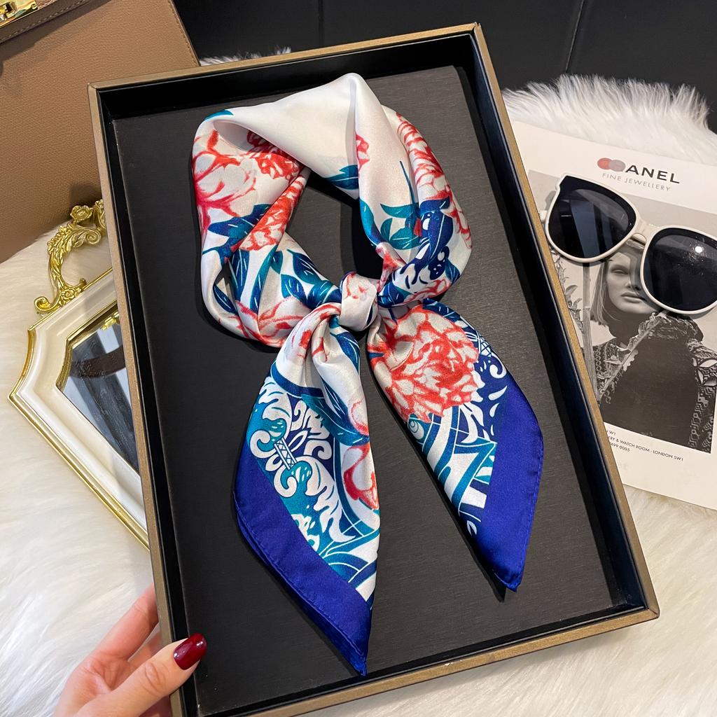 New Luxury Print 70*70cm Silk Square Scarf Women Soft Satin Hairband Neckerchief Tie Female Headband Foulard Bag Ribbon Gift
