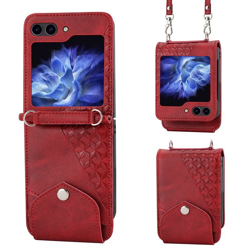 Samsung Z Flip Leather Case, Calf Pattern Full Coverage for Z Flip5, 4, 3.