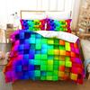 Colorful Blocks Duvet Cover King/Queen Size,Building Toy Bedding Set Kids Boys Girls Orange Blue Fun Brick Polyester Quilt Cover