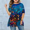 Plus Size Women's Summer Withered Leaf Butterfly Print Comfortable Short Sleeved Round Neck T-shirt Casual Baggy Medium Length T-shirt