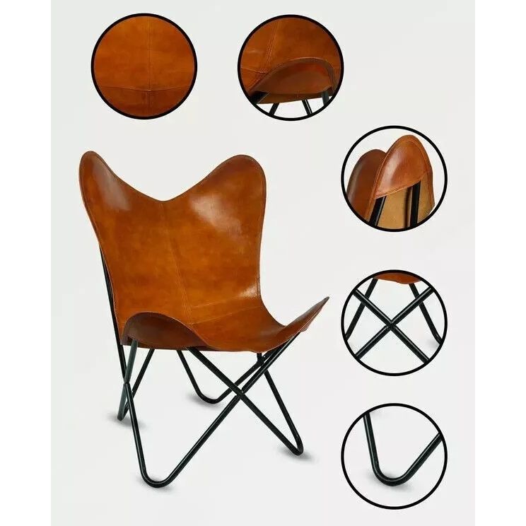 Indoor Living Room Armchair Butterfly Leather Chair With Iron Frame Gift Chair