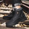 Зимние мужские повседневные ботинки, трендовые кожаные ботинки для мужчин, высокие хлопковые ботинки, теплые плюшевые ботинки для снега, подкладка для мужчин