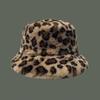 Leopard Print Fisherman Cap Plush Panama Hat Outdoor Basin Sun Cap  for Women