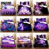 Purple Bedding Set Linens Duvet Cover Bed Quilt Pillow Case 3D Comforter Lavender Butterfly Double Full King Queen Twin Single