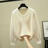 Mink Fleece Sweater Pullover Women Autumn and Winter Outwear 2023 New Loose V-neck Long Sleeve Sweater Knitted Pullover Top
