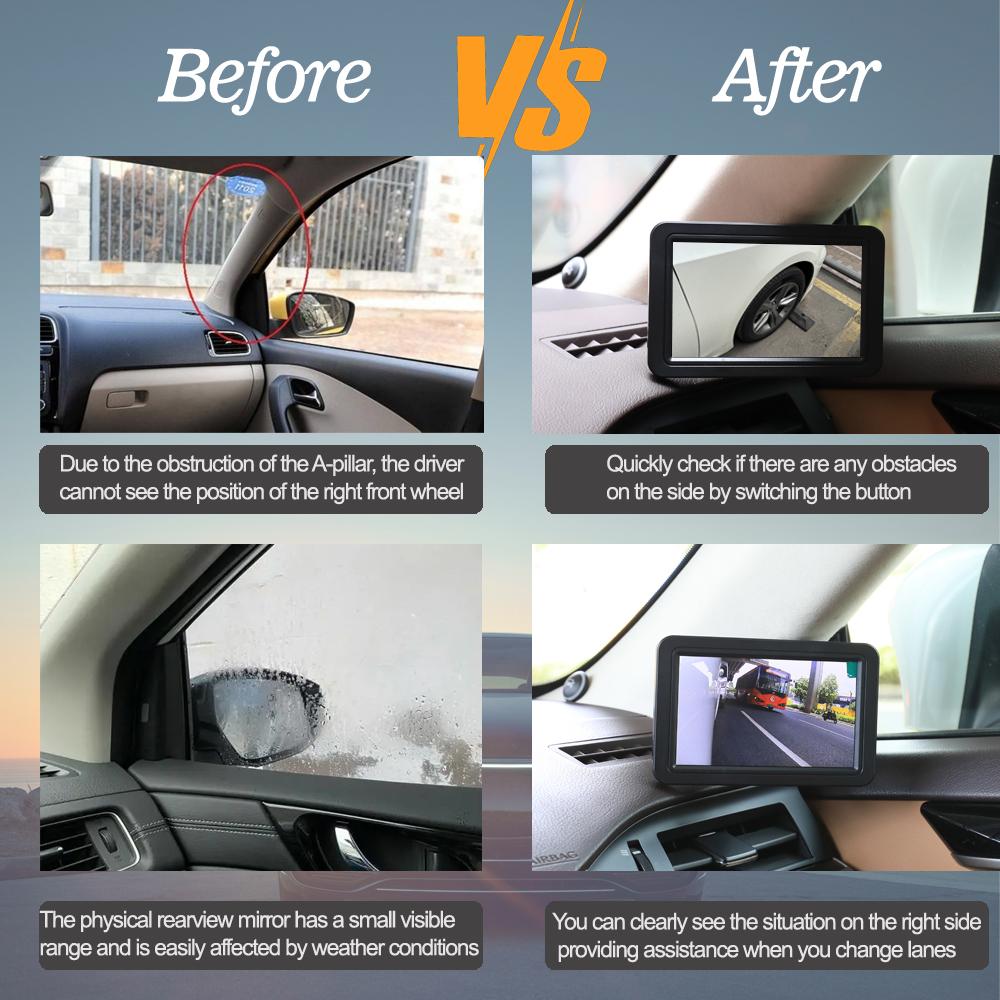 Carsanbo Car 5 Inch 720P Digital Side Rear View Mirror Monitor With Dual Lens Camera Blind Spot System And Button switch CH1/CH2