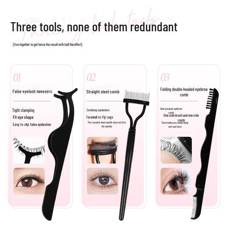 Щипцы для завивки ресниц с двухголовой складной расческой и набором из 4 предметов: В комплект входит многофункциональный косметический инструмент, щеточка для бровей, пинцет для накладных ресниц.