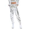 Womens Metallic Shiny Jogger Pants Casual High Waisted Harem Pant Holographic Color Hip Hop Trousers Streetwear