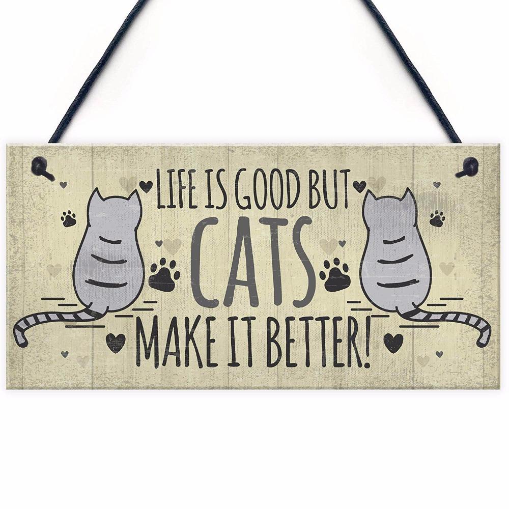 Cute Pet Cat Wooden Hanging Plaque Pendant Tag Vintage Hanger Board Sign Retro Wall Decor Pet Shop Cat House Decoration 20x10cm