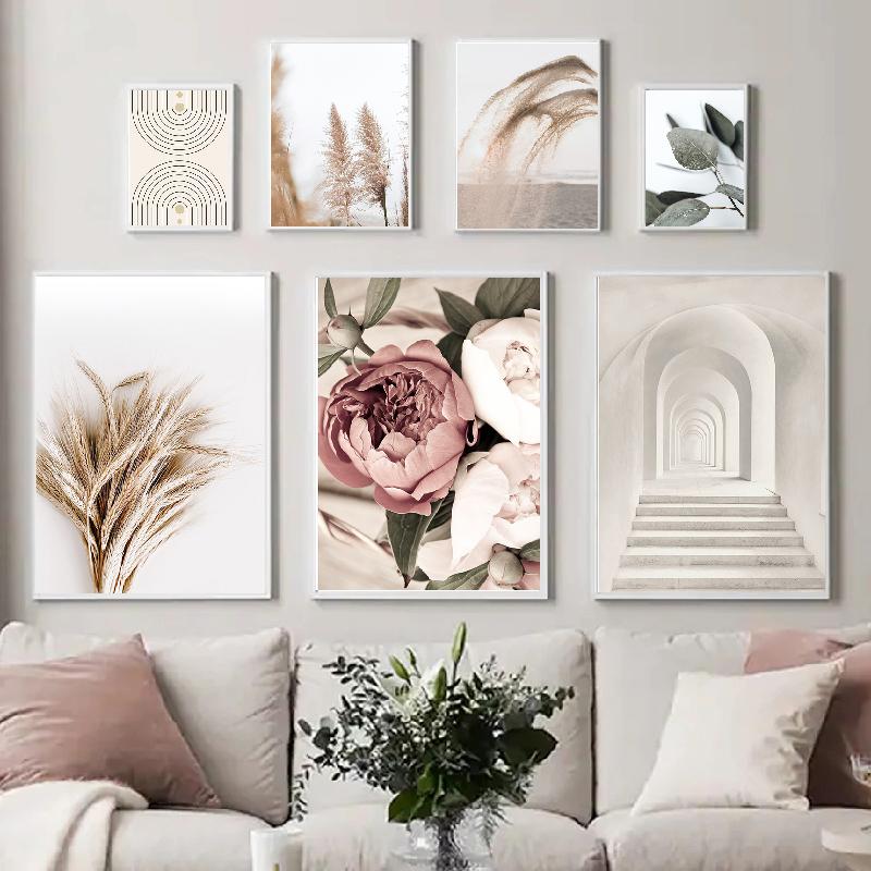 Скандинавский бежевый тростник, трава одуванчика, натуральный настенный постер, настенный художественный холст, картина, постер, фотографии для спальни, декор для гостиной