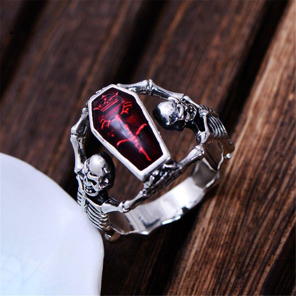 Vintage Men's Ghost Skeleton Skull Rings For Men Gothic Punk Alloy Metal Coffin Ring Rock Biker Halloween Jewelry Accessories