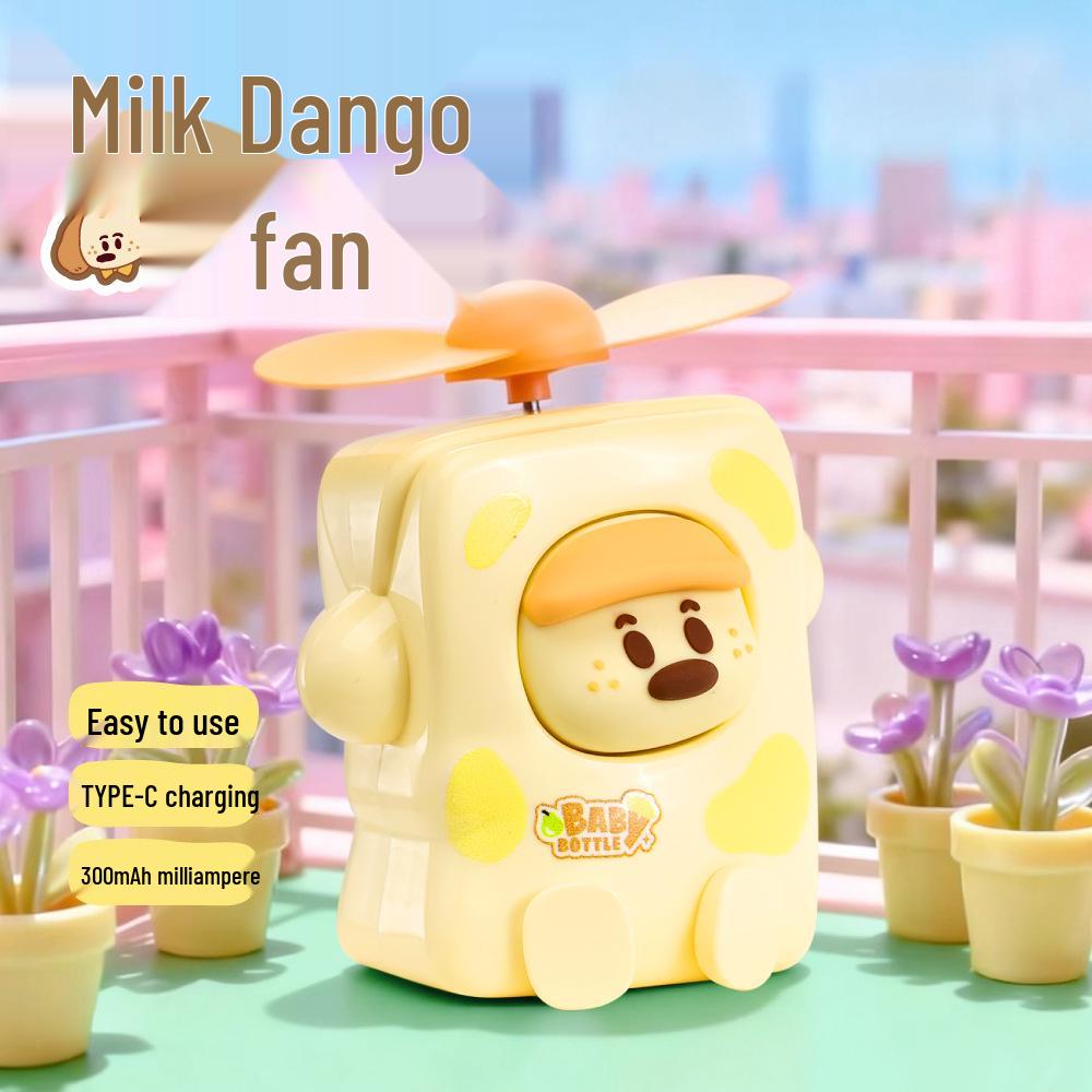 2026 Mini Handheld USB-Charged Student Portable Cute Cartoon Milk Bottle Fan