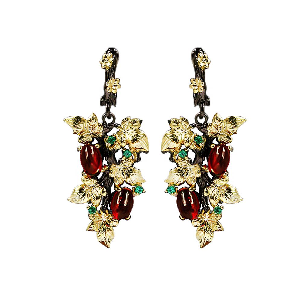 Элегантные серьги с кулоном из черного золота и рубина в форме цветка, серьги с кристаллами и драгоценными камнями, женские ювелирные серьги, серебряные женские серьги
