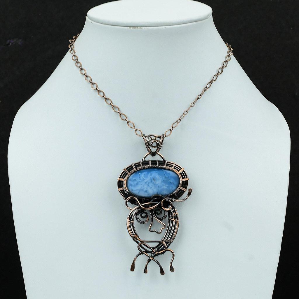 Подвеска Owyhee Blue Opal, подвеска из медной проволоки, ювелирные изделия из натуральных драгоценных камней, подвеска ручной работы, медные ювелирные изделия, подарок для женщин, стильная подвеска