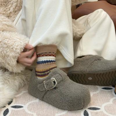 Французские Мэри Джейн Женские Мягкие Эластичные Зимние Теплые Защищающие от холода Утепленные Снежные Ботинки Толстая Подошва Противоскользящие Износостойкие Уличные Повседневные Спортивные Хлопковые Ботинки