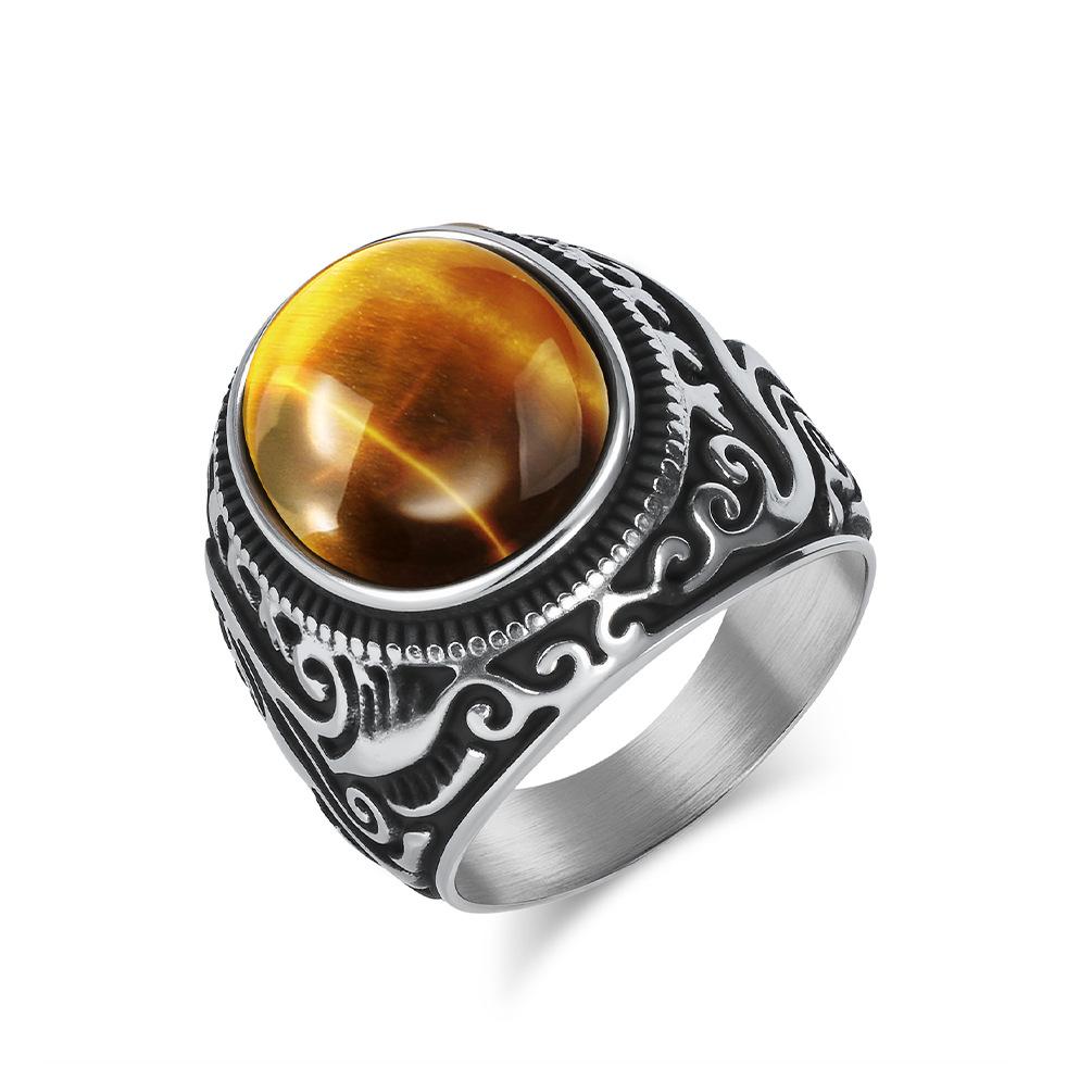 2025 Vintage Carved Tiger Eye Stone Ring, Men's Personalized Black and White Turquoise Ring, Fashionable Jewelry