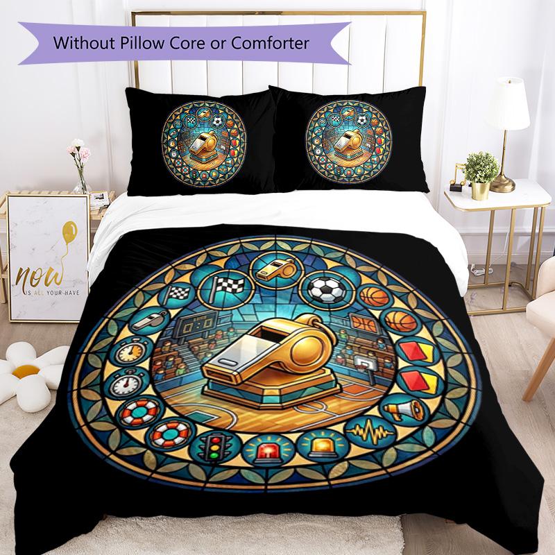 Sports Symbols Circle Pattern Bedding,Quilt Set Quilt Cover Pillowcase Home Birthday Gift (1*duvet cover+2*pillowcase,without core)
