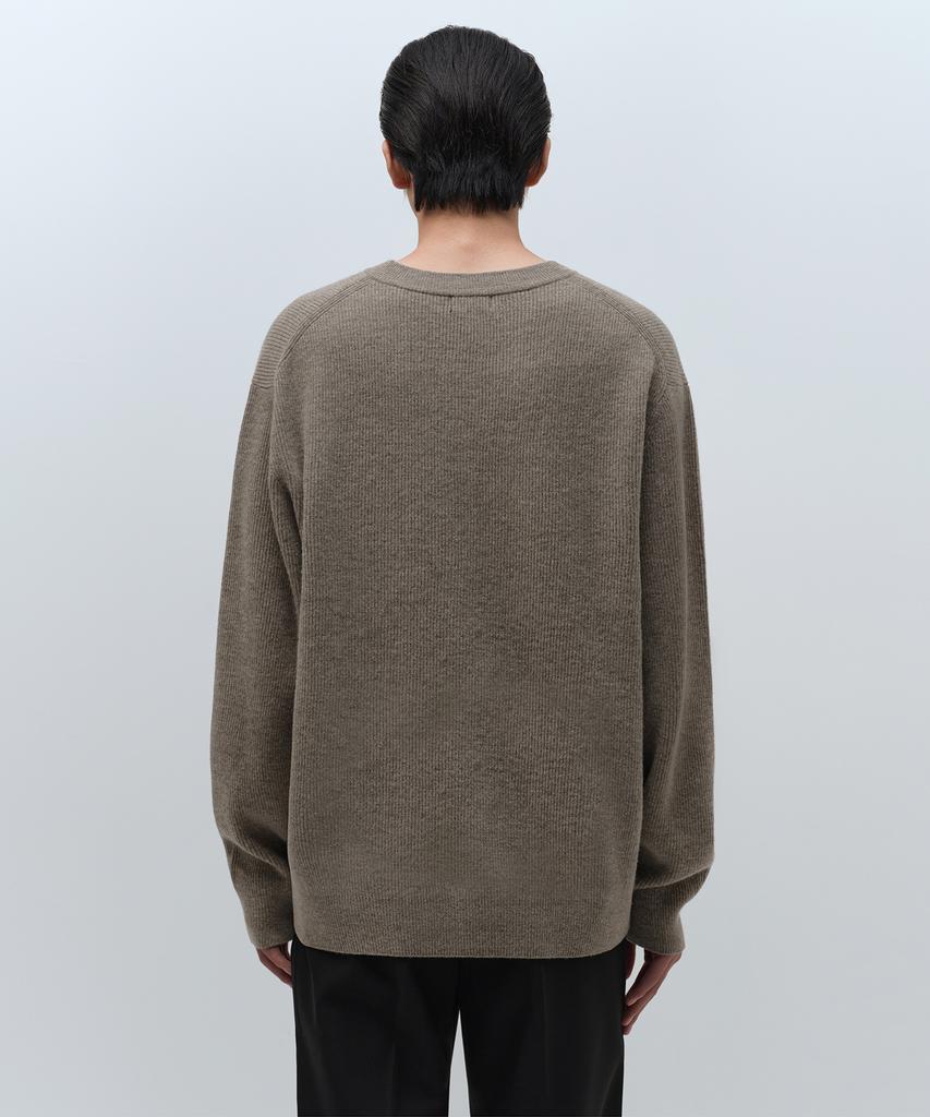 MUSINSA STANDARD [Victoria Wool] Minimal Ribbed V-Neck Knit [Taupe]
