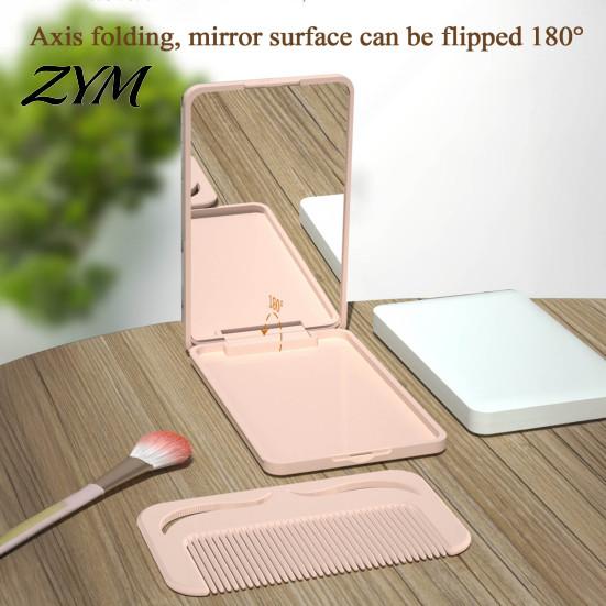 Compact Beauty Accessory Portable Folding Makeup Mirror with Comb, Travel Cosmetic Mirror, Pocket Size & Hair Detangling Comb for Women Girls