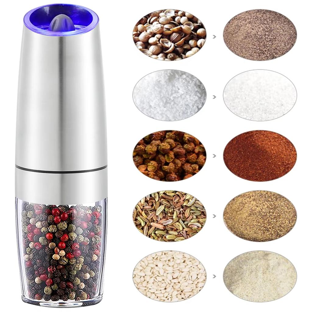 2/1pcs Electric Pepper Mill Stainless Steel Automatic Gravity Shaker Salt Pepper Grinder Set Spice Mills Kitchen Grinding Tool