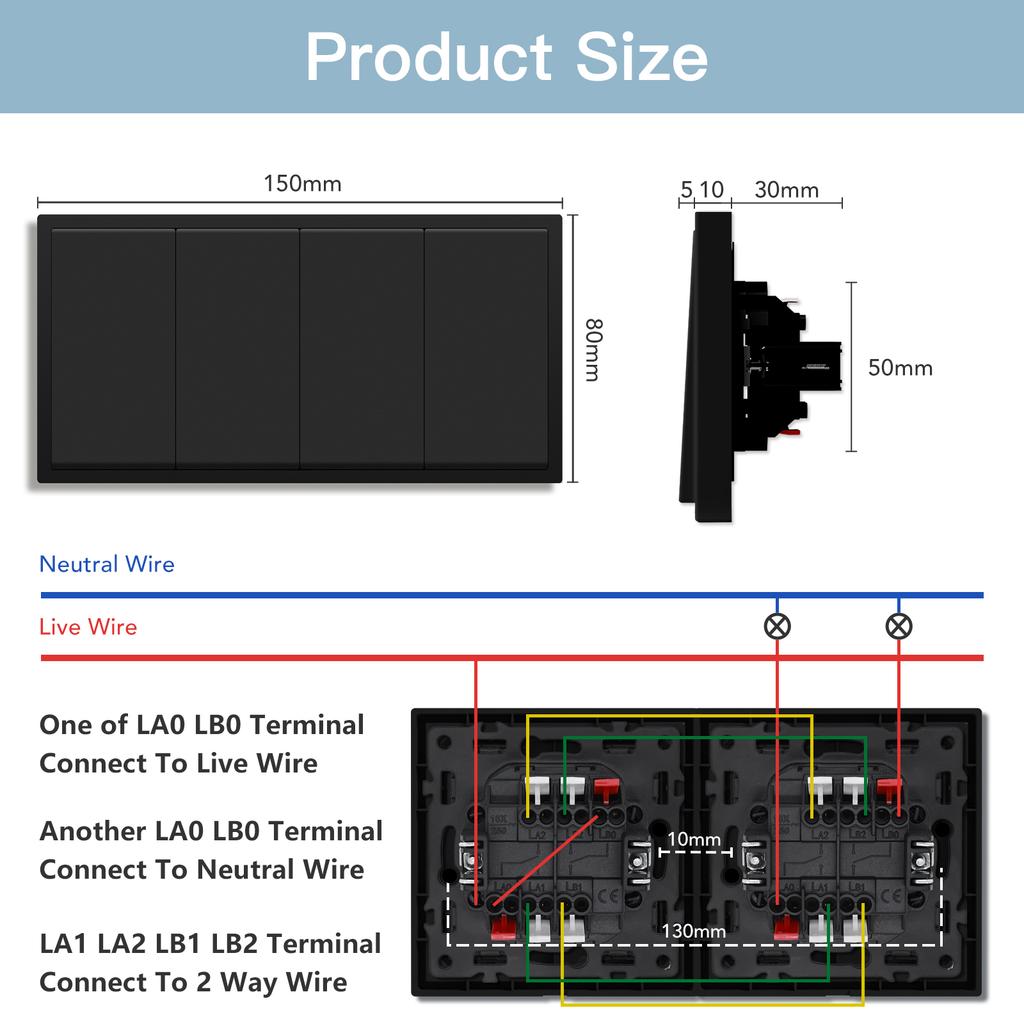 BSEED 1/2Gang Mechanical Light Switches With Led Indicator For Stairs Hallway Corridor 10A Plastic Frame 2pieces