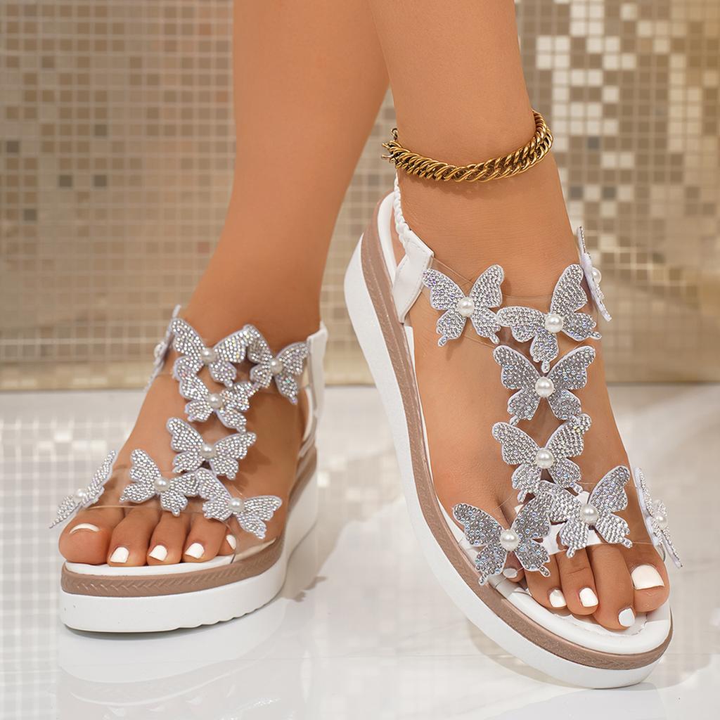 Женские босоножки на танкетке с толстой подошвой, стиль бабочка, двухцветная подошва