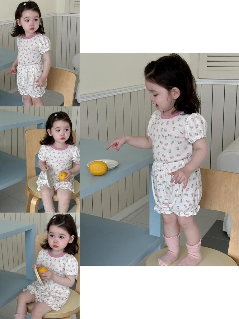 Милый летний пижамный комплект для девочек в корейском стиле, легкий комплект с шортами с цветочным принтом