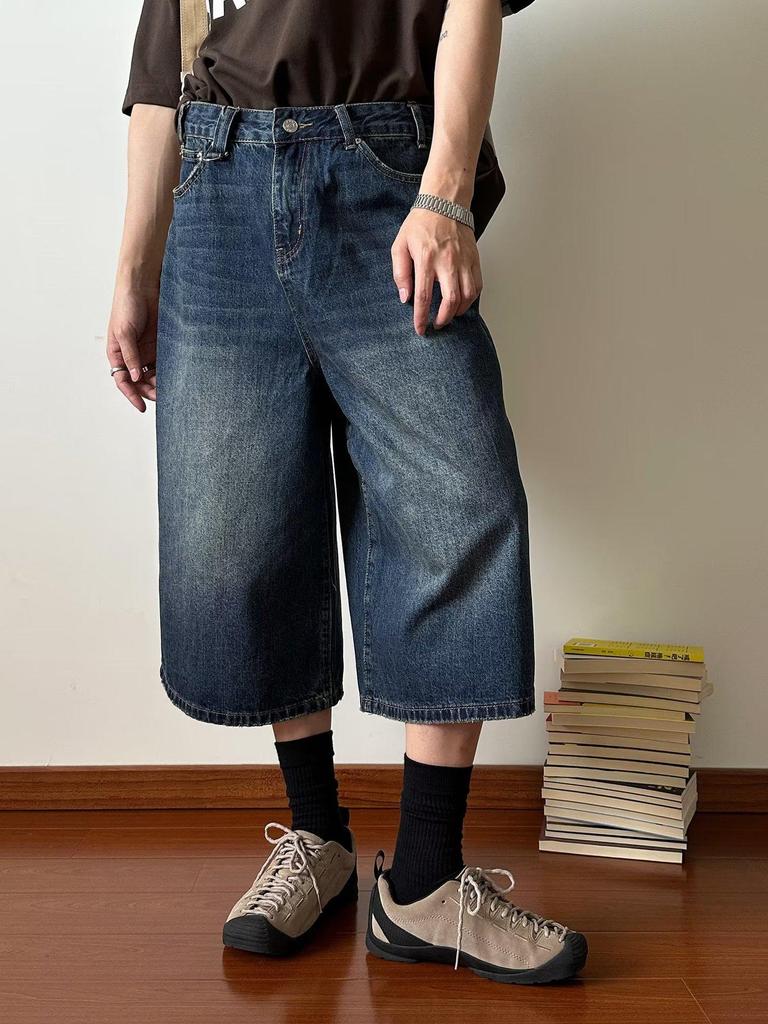 Унисекс американские джинсовые шорты - повседневная летняя одежда, свободный крой, уличный стиль, укороченные широкие брюки