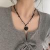 Niche design beaded love necklace, dark butterfly sweet cool wind light luxury adjustable collarbone chain