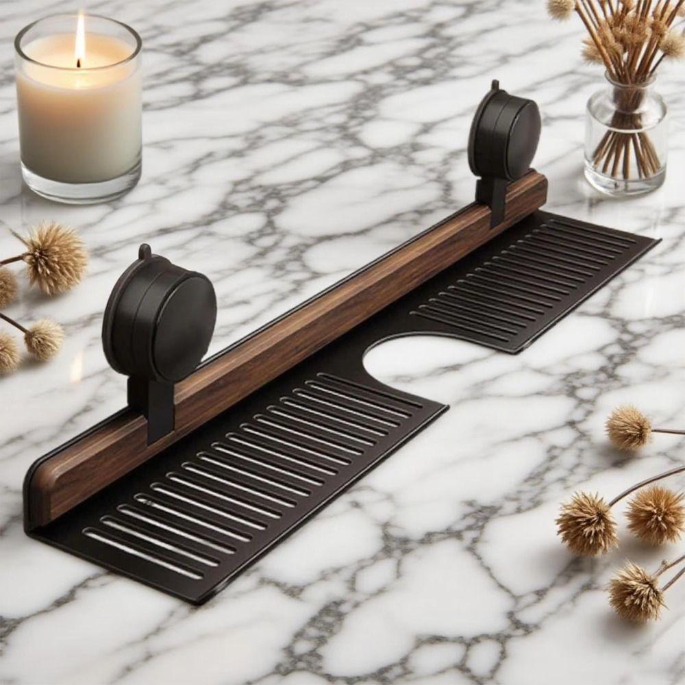 No Drill Suction Cup Bathroom Shelf Walnut Finish Over Faucet Sink Rack Heavy Duty Storage Rack  RV