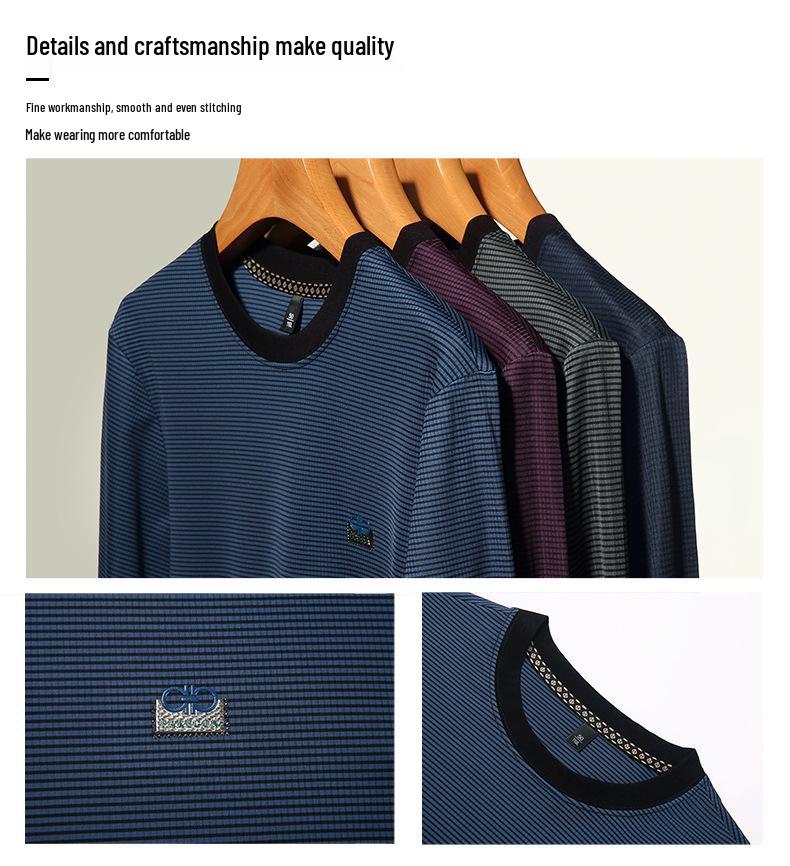 Мужской полосатый свитшот с длинным рукавом и круглым вырезом для весны и осени